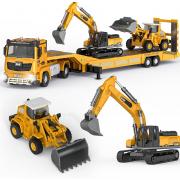 COOLBEE Kids Toys for 3 4 5 6 7 Years Old Boys, Die-cast Construction Toys Set w/Semi Truck, Excavator, Bulldozer, Alloy Engineering Construction Vehicles Truck Toys w/Lights & Sounds, Model Cars