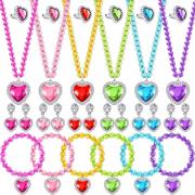 COOLBEE 6 Set Princess Toy Jewelry Dress Up Pretend Toy Colorful Jewelry Set with Necklace Bracelet Rings Earrings Princess Costume Beaded Toy Necklace for Party Favors Costume