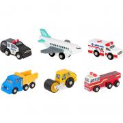 COOLBEE Miniature Toy Cars 6 Pieces Wooden Minis Classic Rescue Construction Toy Vehicles  Steamroller, Dump Truck 3+ Years Wooden Vehicles Set